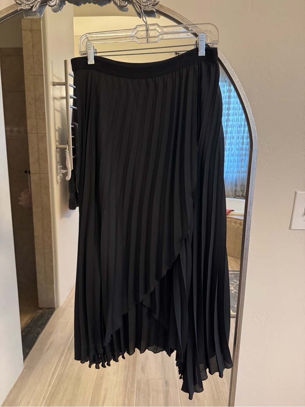 Farrow Black Pleated Asymmetric Midi Skirt